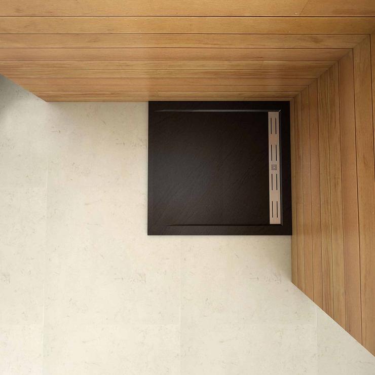 Zwarte rechthoekige douchebak ,kunststeen gelcoat,steeneffect,antislip,30mm hoog