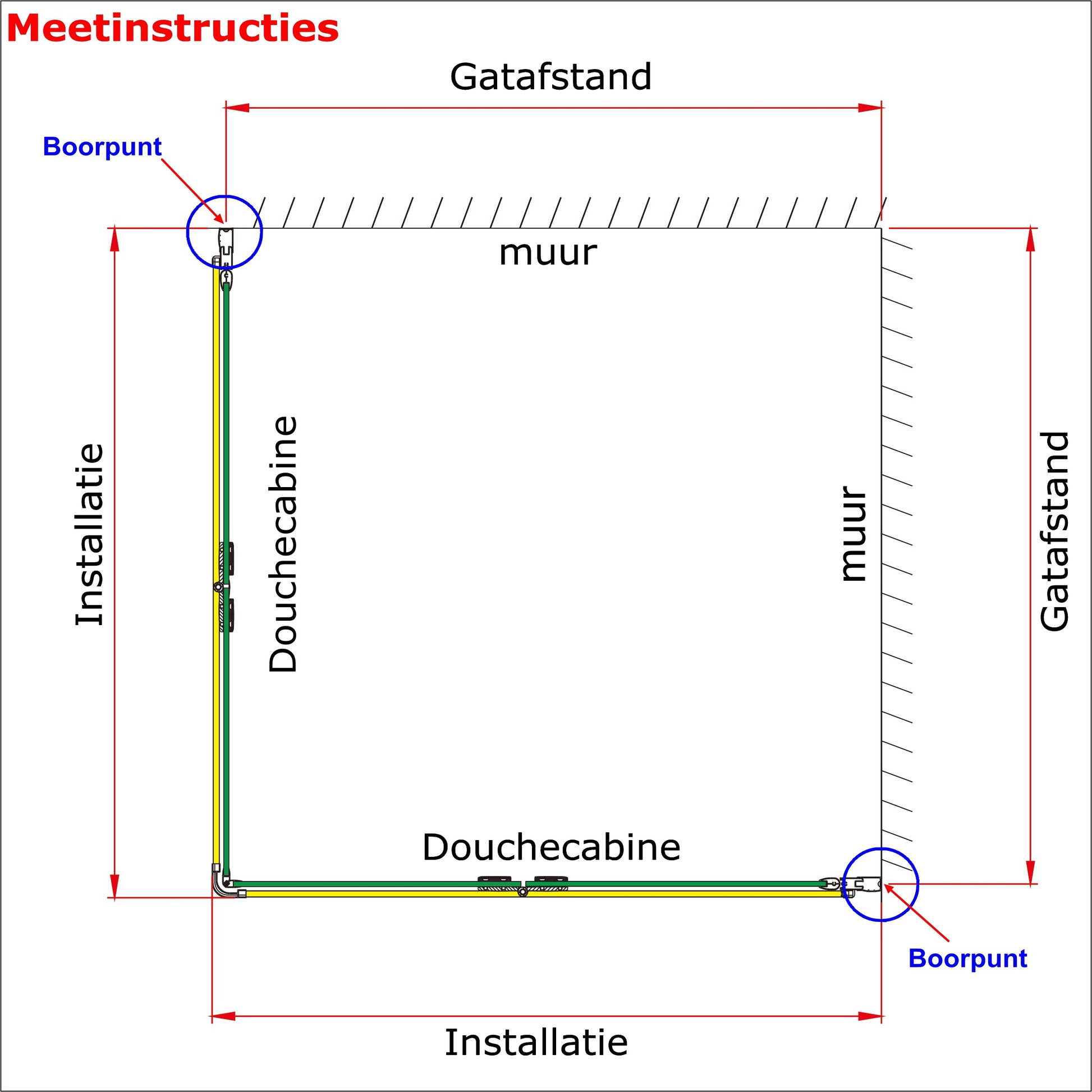 Douchecabine met dubbele vouwdeur,6mm veiligheidsglas nano coating, 185cm hoog