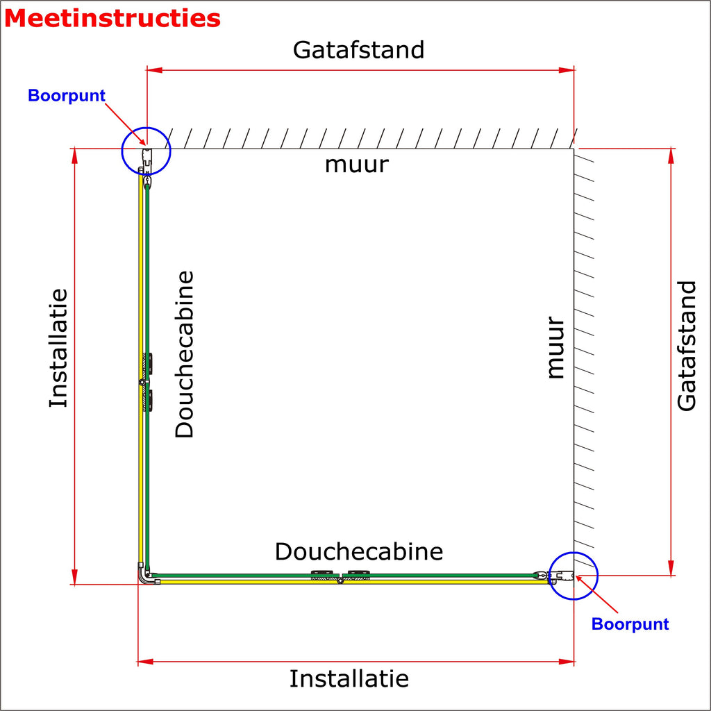 195cm hoog douchecabine,dubbele vouwdeur,aluminium Profiel,6mm veiligheidsglas nano coating