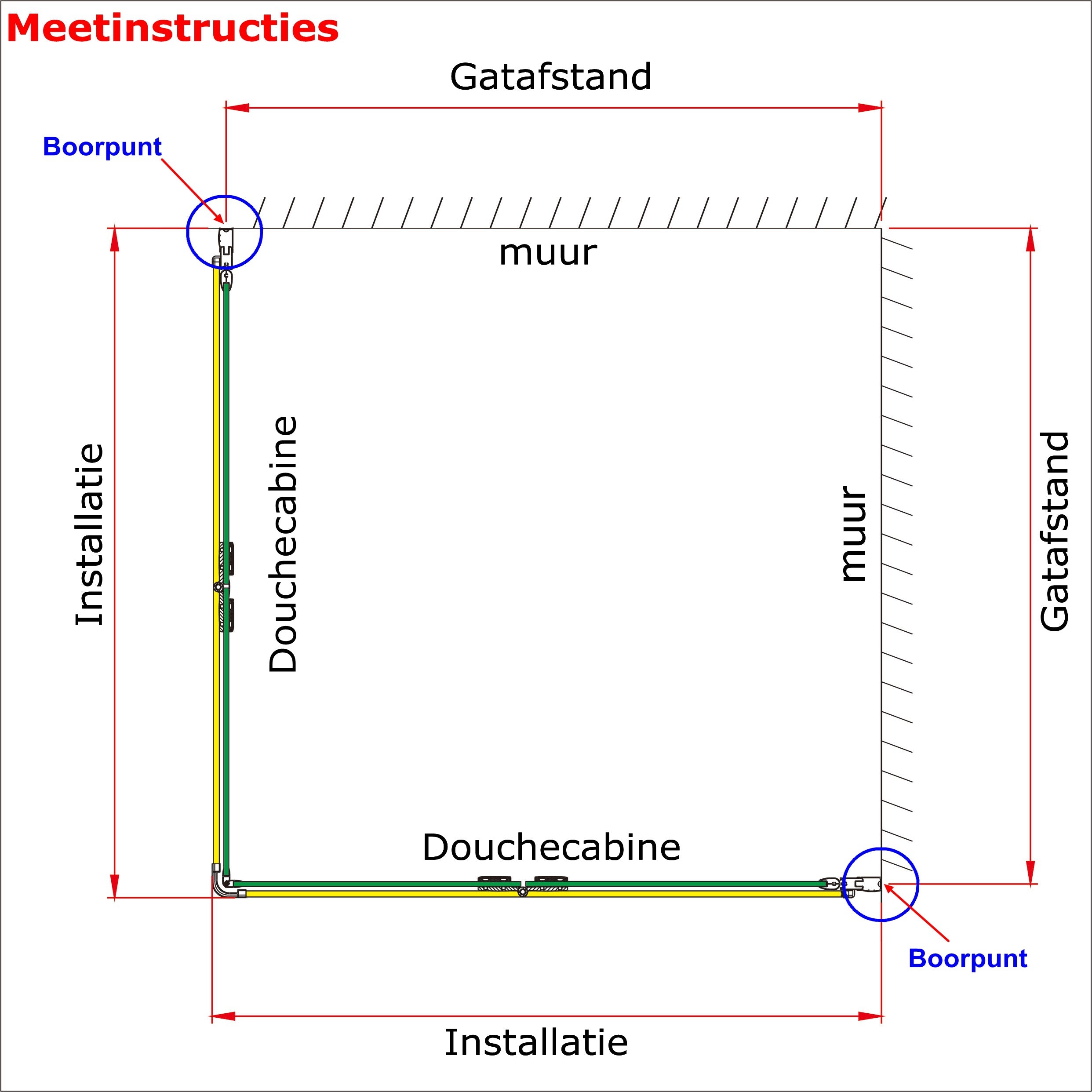 195cm Douchecabine met twee vouwdeuren , Mat Zwart Profiel, 6mm EasyClean helder veiligheidsglas