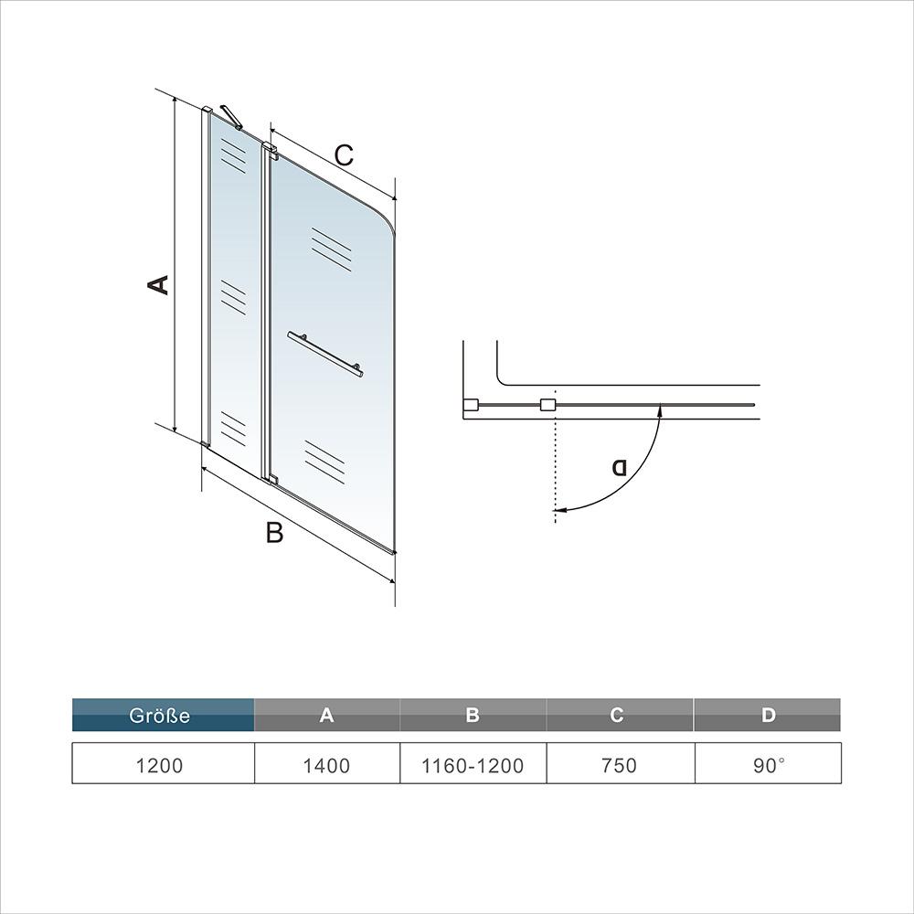 Douchescherm, draaibare douchwand, 40cm handdoekhouder, 8mm gehard helder NANO easyclean veiligheidsglas