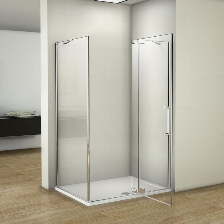 Douchecabine 8mm NANO glas, wand met deur 195cm douchedeur+vastwand