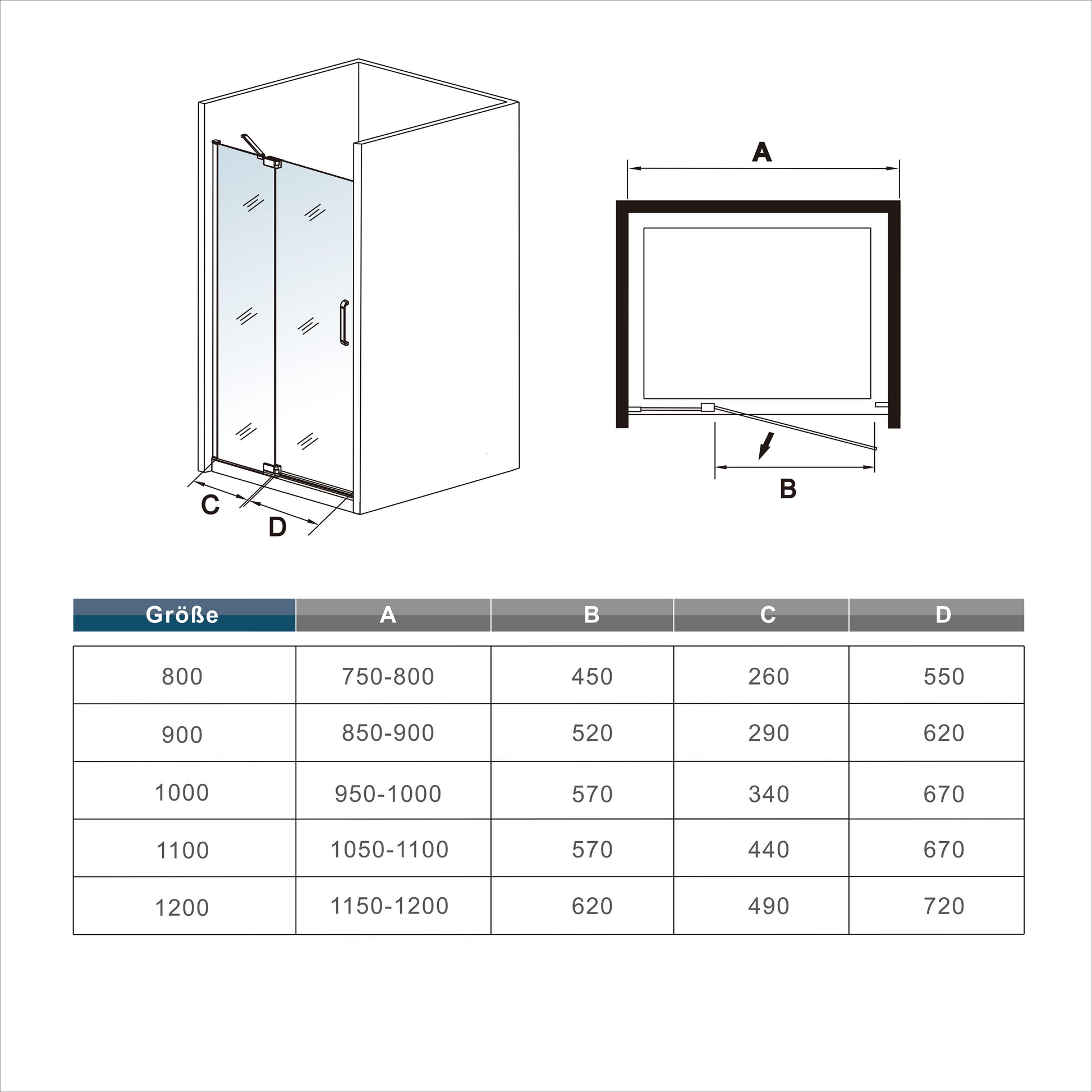 Douchedeur Nisdeur Draaideur met Vaste Wand Antikalk Helder Glas mat zwart Profiel 8mm Veiligheidsglas