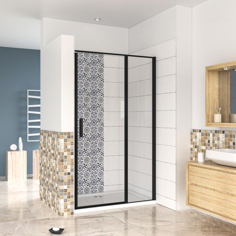 Douche draaideur 185 cm hoog,helder glas mat zwart profiel 140x185cm