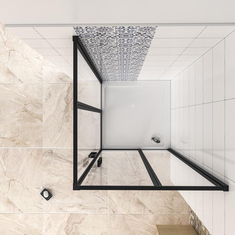 Douchecabine met vast wanden en draaideur ,185cm hoog(diverse maten),6 mm NANO-coating veiligheidsglas,mat zwart profielen.