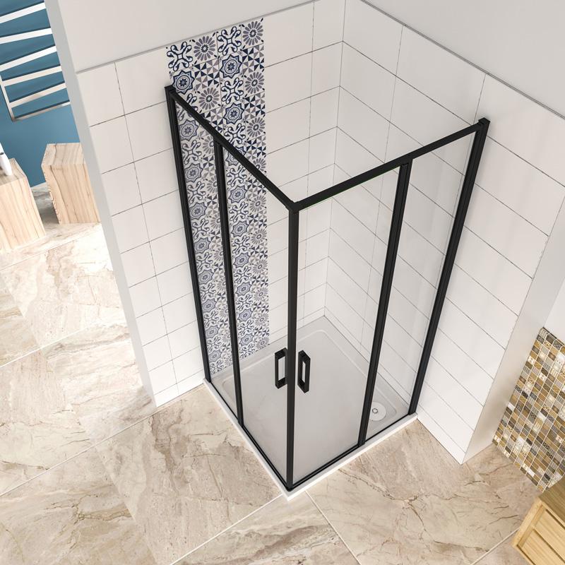 Douchecabine met vast wanden en draaideur ,185cm hoog(diverse maten),6 mm NANO-coating veiligheidsglas,mat zwart profielen.