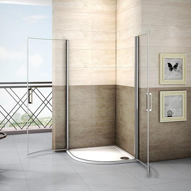 Kwartronde douchecabine met twee draaideuren ,6mm nano veiligdheidsglas easyclean