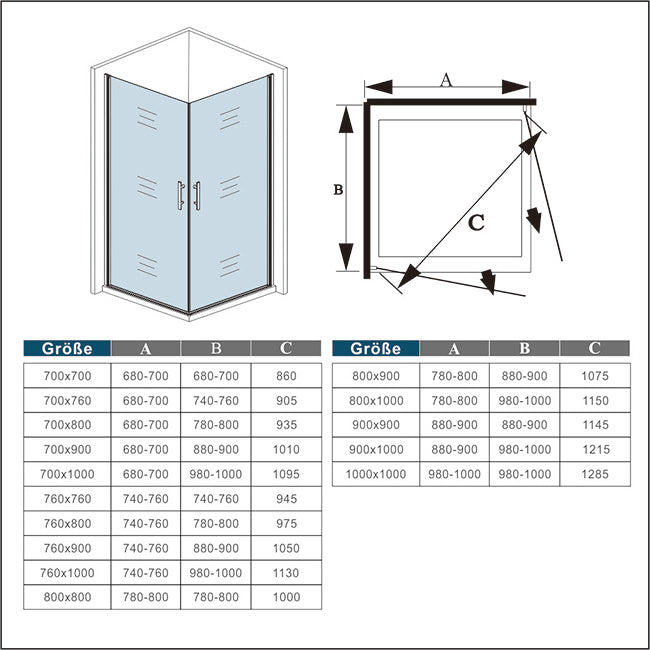 Douchecabine dubbele draaideur,6mm NANO helder veiligheidsglas,hoogte 195cm