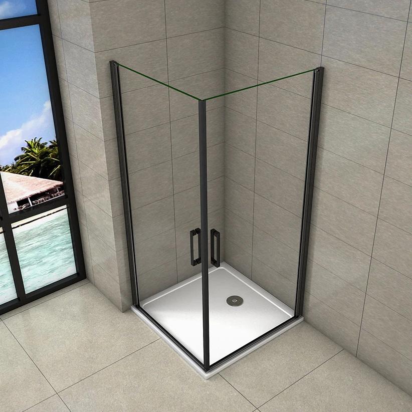 Douchecabine draaideur 200cm hoog,8mm NANO Coating helder veiligheids glas,Zwart profiel