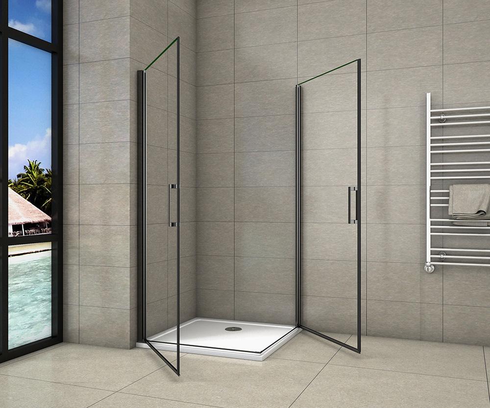 Douchecabine draaideur 200cm hoog,8mm NANO Coating helder veiligheids glas,Zwart profiel