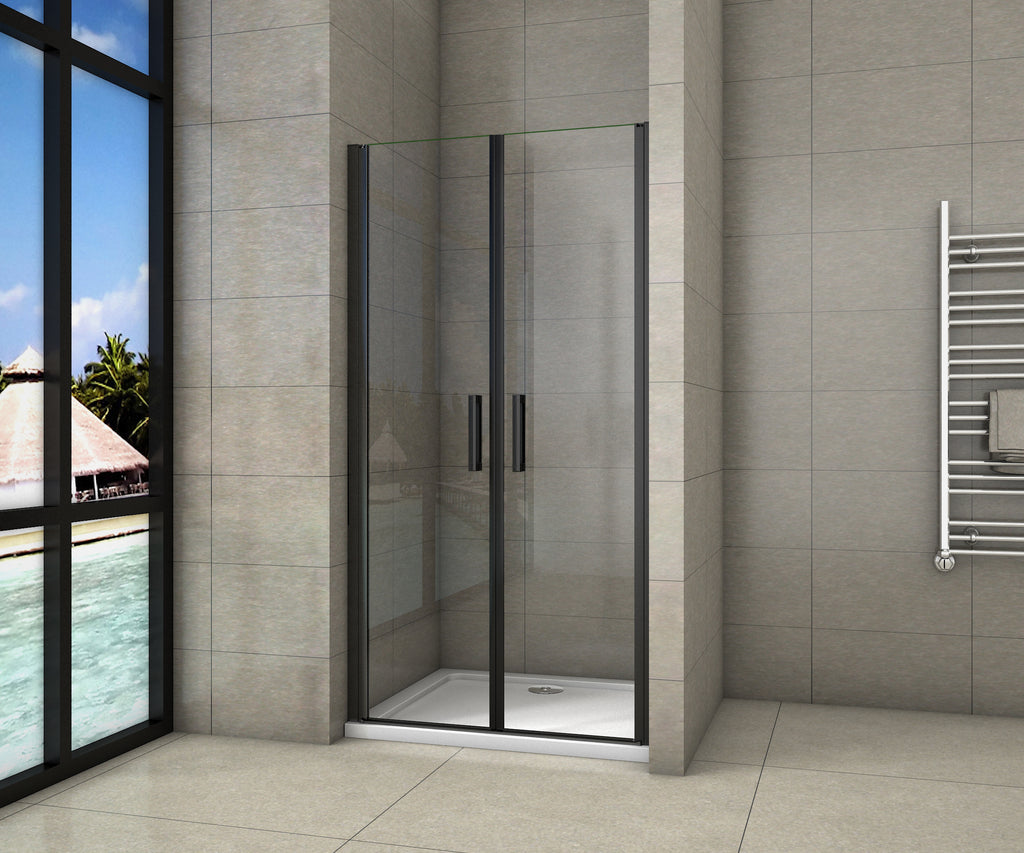Douchedeur dubbele draaideur, mat zwarte profielen 8mm helder nano veiligheidsglas, anti-kalk 100x200cm