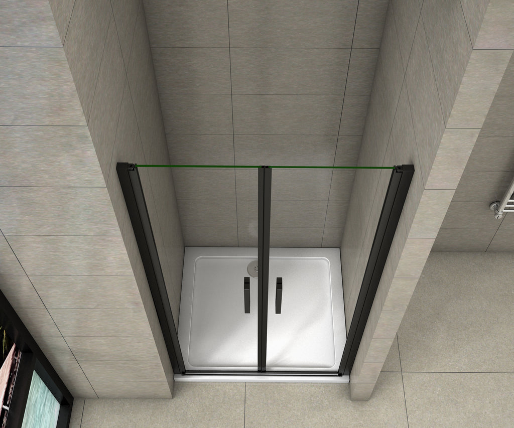 Douchedeur dubbele draaideur, mat zwarte profielen 8mm helder nano veiligheidsglas, anti-kalk