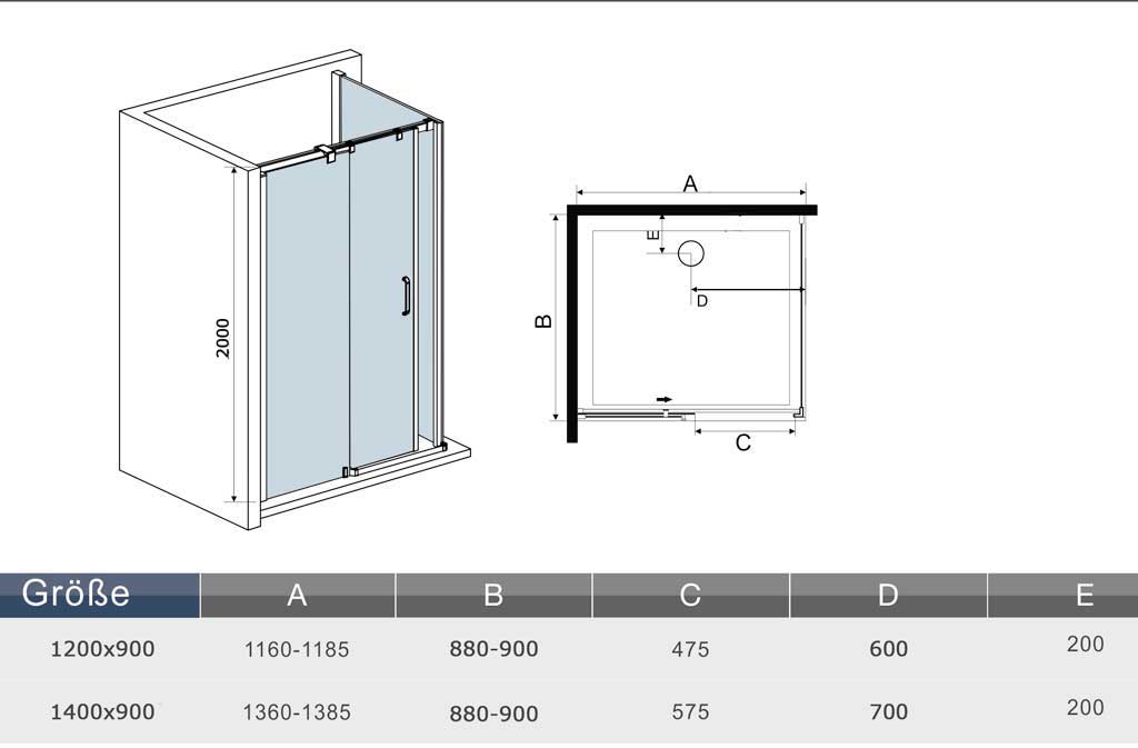 Douchecabine Schuifdeur met zijwand Rollersysteem,Hoogte200cm¡ê?8mm helder glas