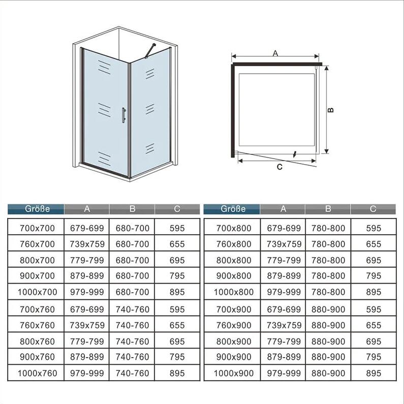 Douchecabine met 1 draaideur 185/195 cm hoog ,6mm Nano Coating Veiligheidsglas.(verschillende maten)