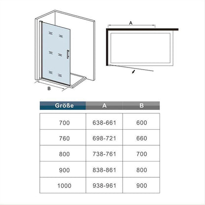 Inloopdoudeur met handgreep 6mm anti-kalk ESG-veiligheidsglas,195cm hoog,80/90/100cm