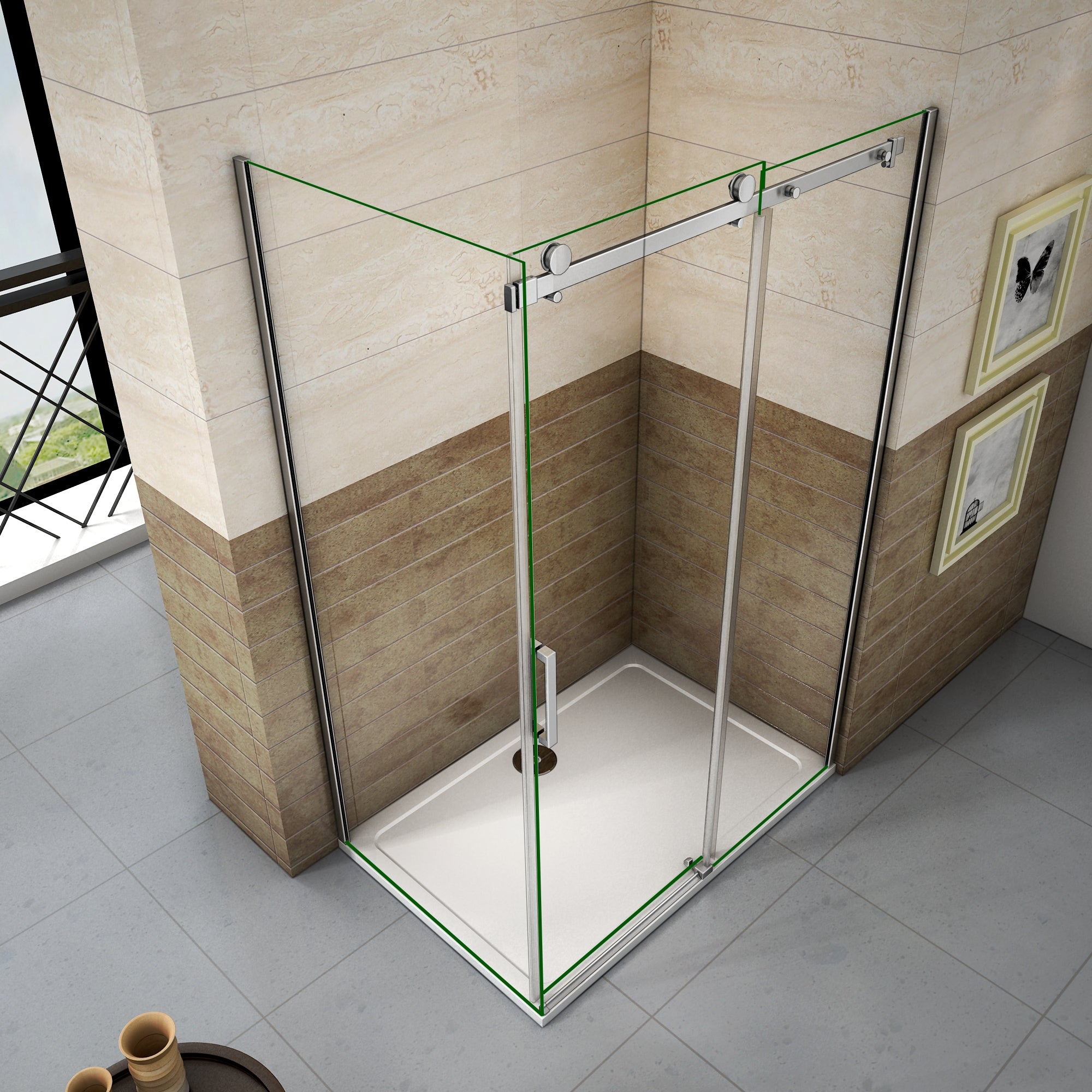 schuifdeur douchewand,8mm helder nano veiligheidsglas antikalk, douchecabine