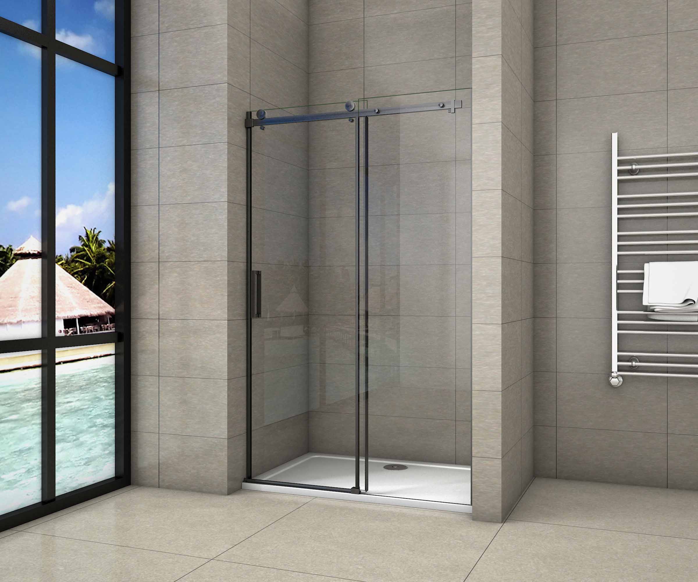 Douchedeur Schuifdeur Mat Zwart ,200cm hoog,8mm NANO Coating helder veiligheidsglas