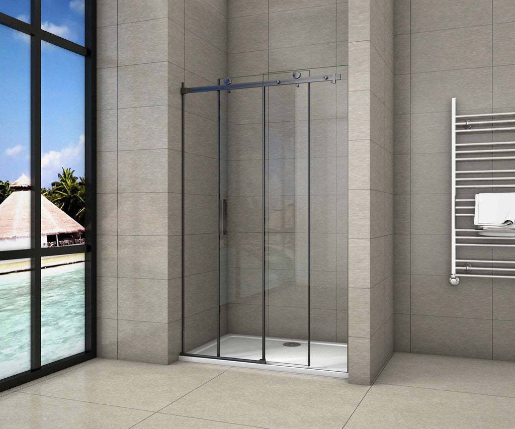 Douchedeur Schuifdeur Mat Zwart ,200cm hoog,8mm NANO Coating helder veiligheidsglas