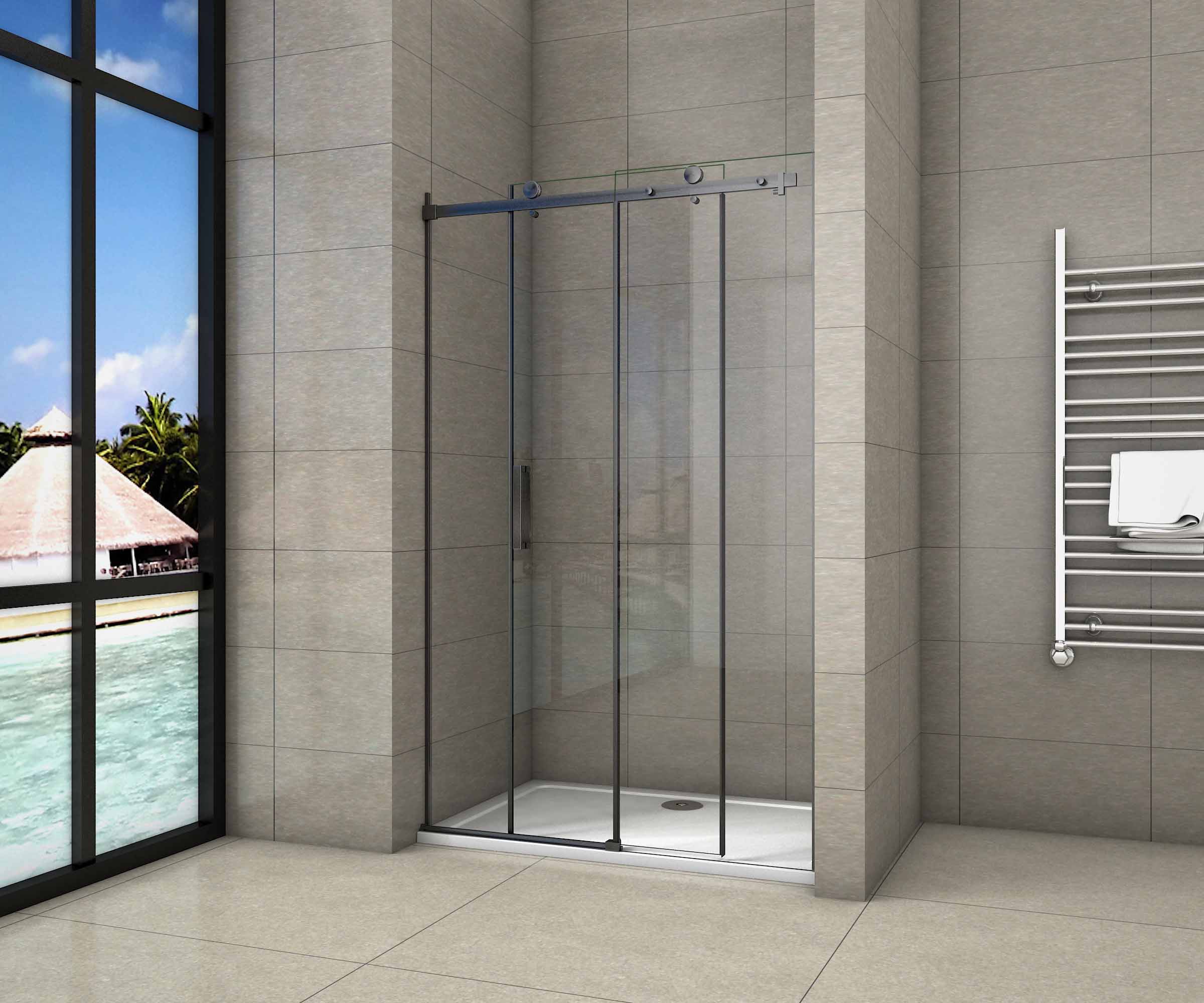 Douchedeur Schuifdeur Mat Zwart ,200cm hoog,8mm NANO Coating helder veiligheidsglas