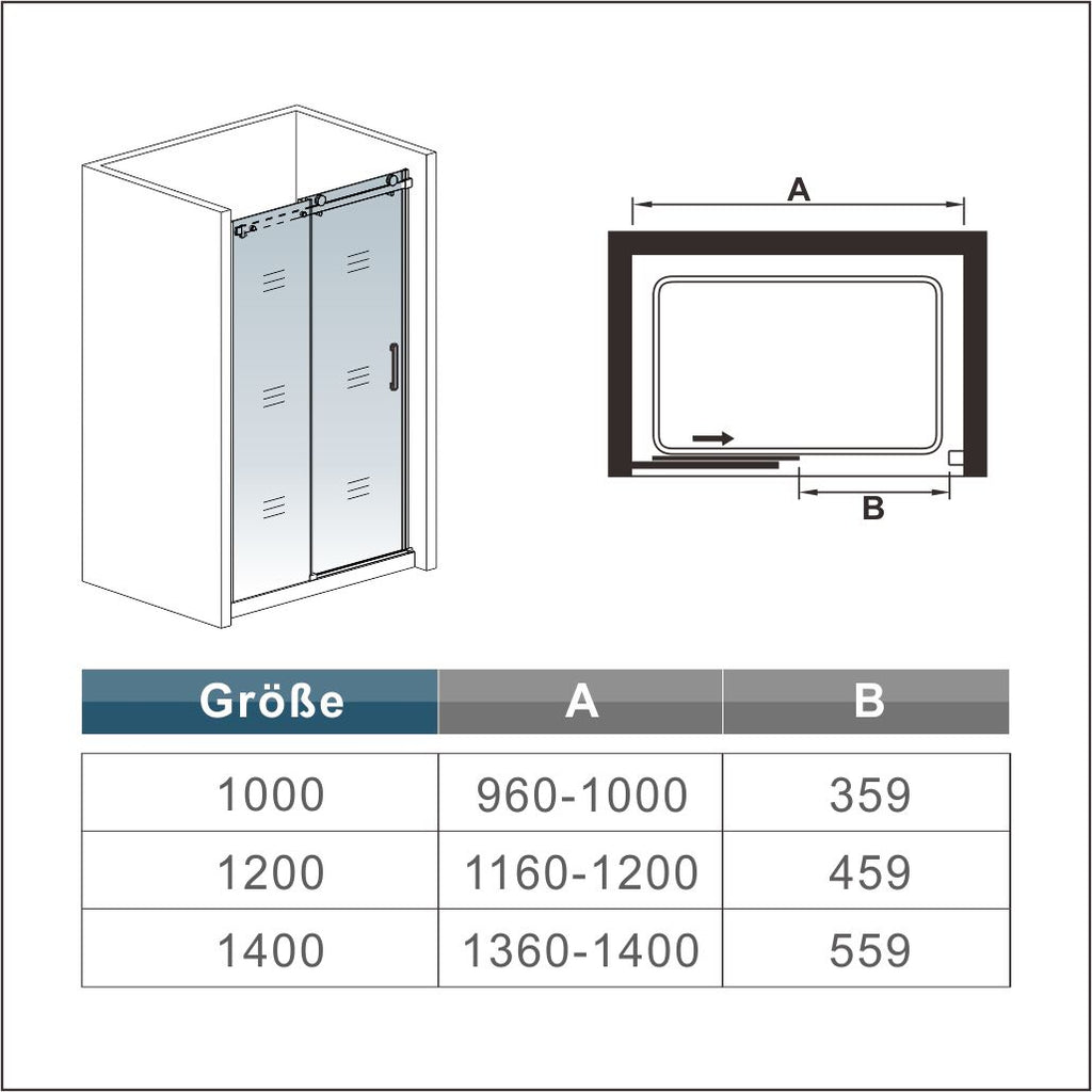 Douchedeur Schuifdeur Mat Zwart ,200cm hoog,8mm NANO Coating helder veiligheidsglas