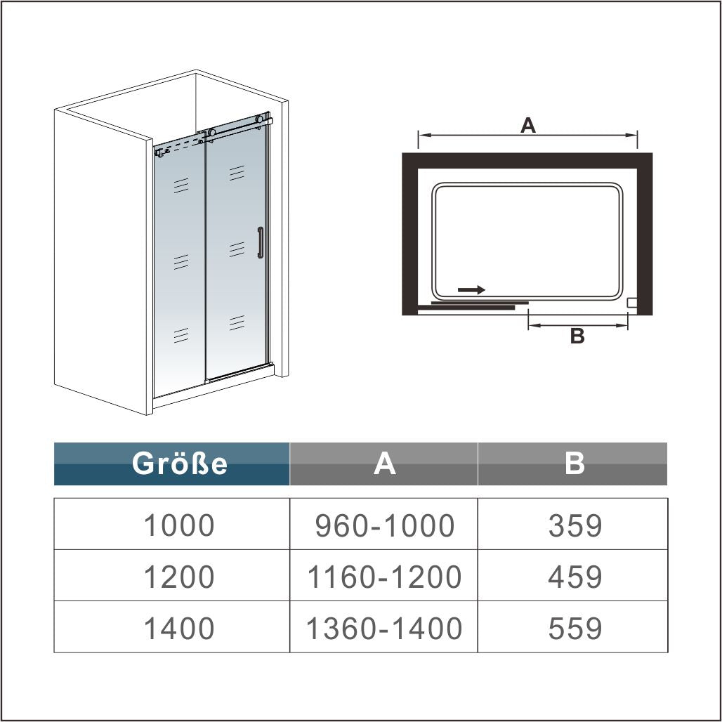 Douchedeur Schuifdeur Mat Zwart ,200cm hoog,8mm NANO Coating helder veiligheidsglas