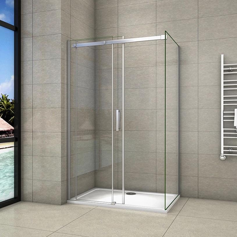 195cm Schuifbare douchecabine met zijwand, 6mm helder glas