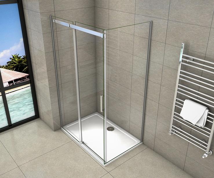 195cm Schuifbare douchecabine met zijwand, 6mm helder glas