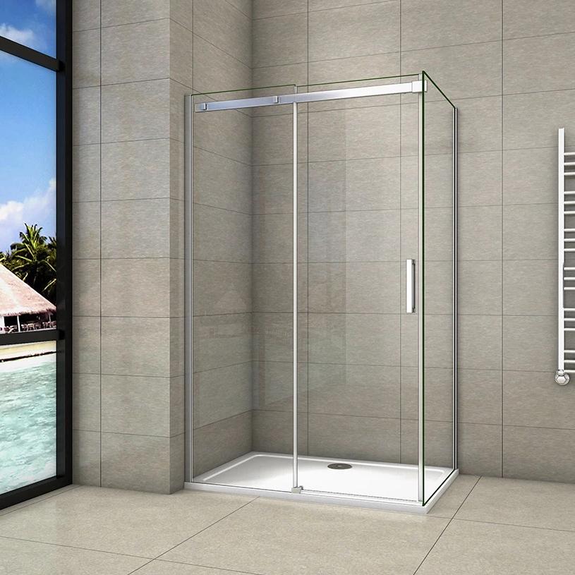195cm Schuifbare douchecabine met zijwand, 6mm helder glas