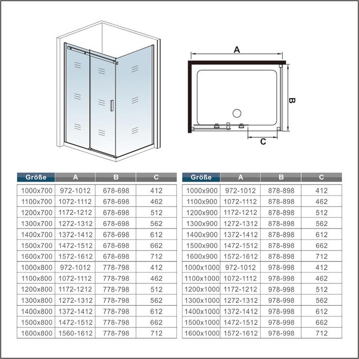 195cm Schuifbare douchecabine met zijwand, 8mm helder antikalk NANO glas