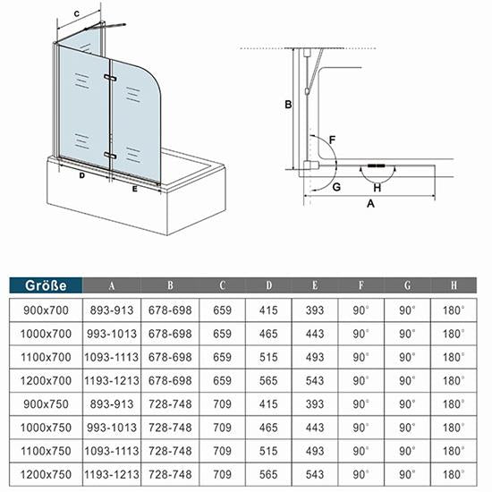 Badscherm 2-delig,vouwwand nano-glas douche scheidingswand zijwand,hoogte 140cm