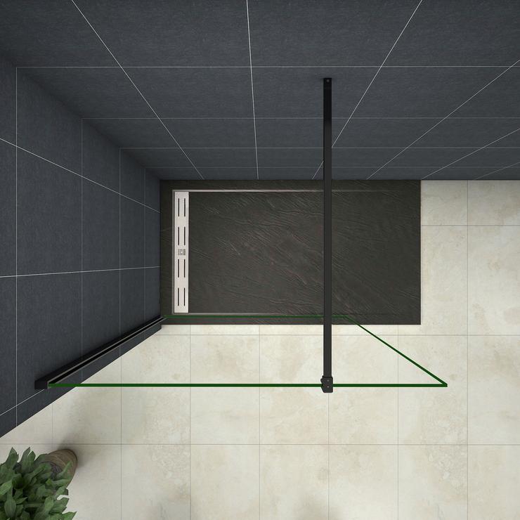 vrijstaande inloopdouche,zwart omlijst, 10mm transparant gehard veiligheidsglas nanometer, stabilisator