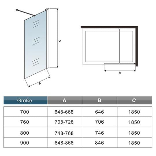 Inloopdouche 185cm hoog,6mm NANO EasyClean veiligheidsglas