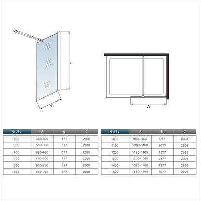 Inloopdouche 200cm hoog,10mm NANO EasyClean veiligheidsglas met matte folie