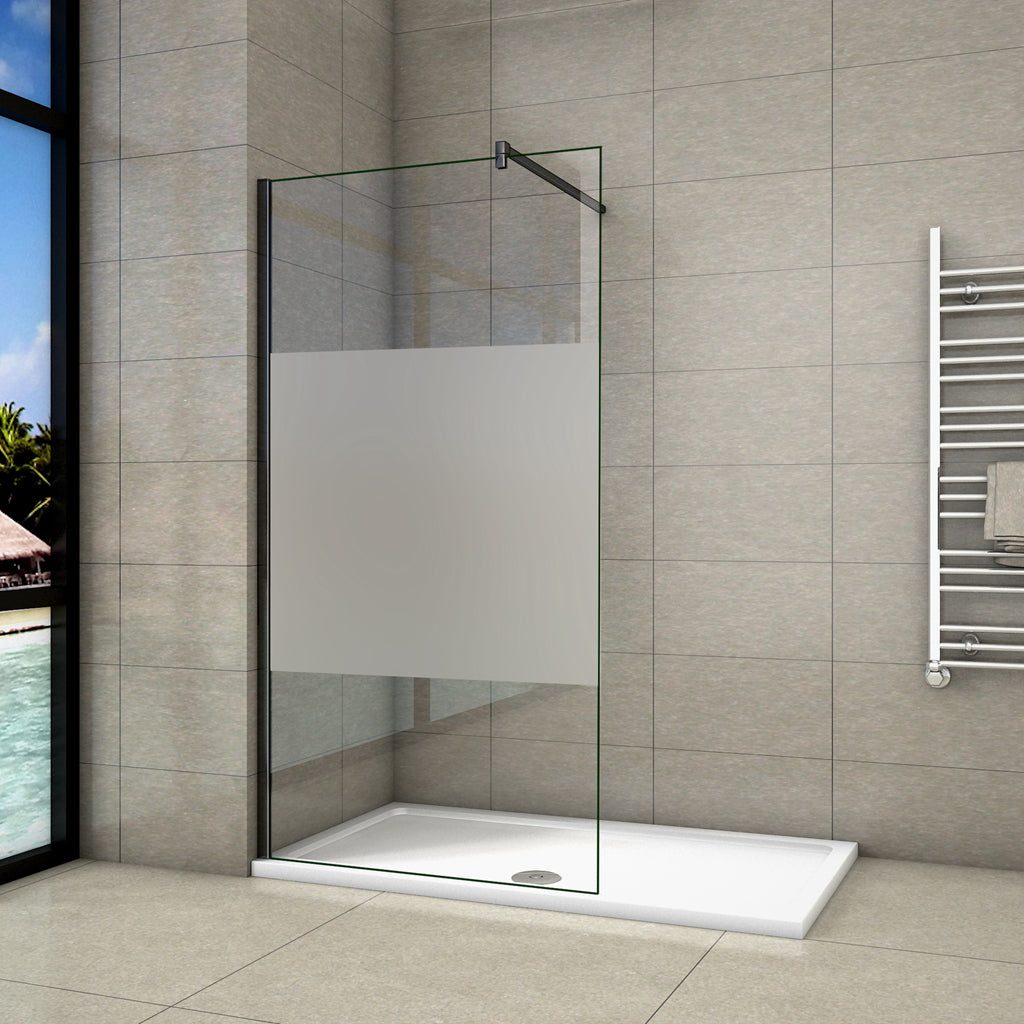 Inloopdouche 200cm hoog, Middenband Mat Wit folie , 8mm NANO EasyClean veiligheidsglas 140x200cm 140cm