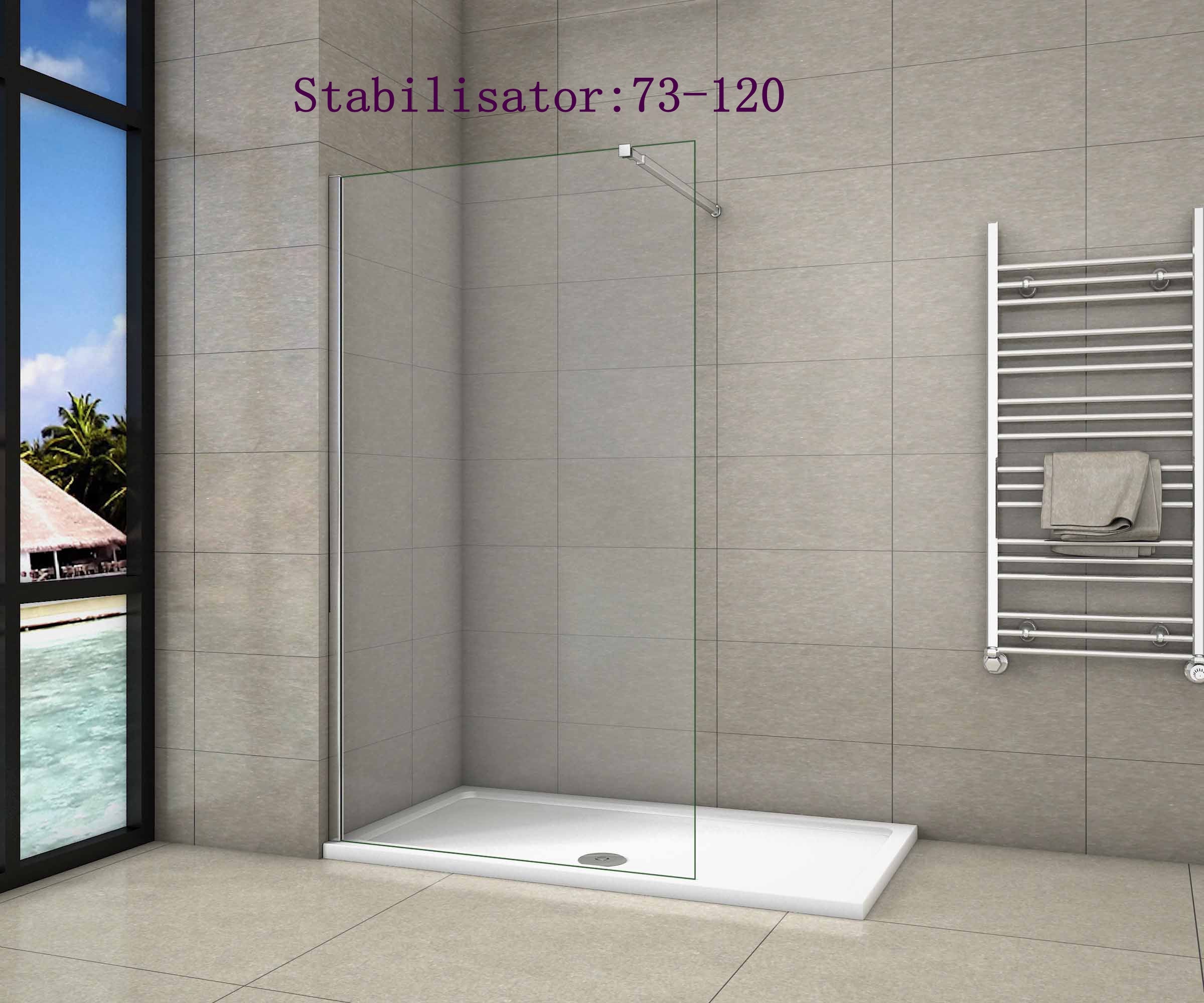 vrijstaande inloopdouche,8mm helder veiligdheidsglas nano easyclean antikalk Stabilisator:73-120cm