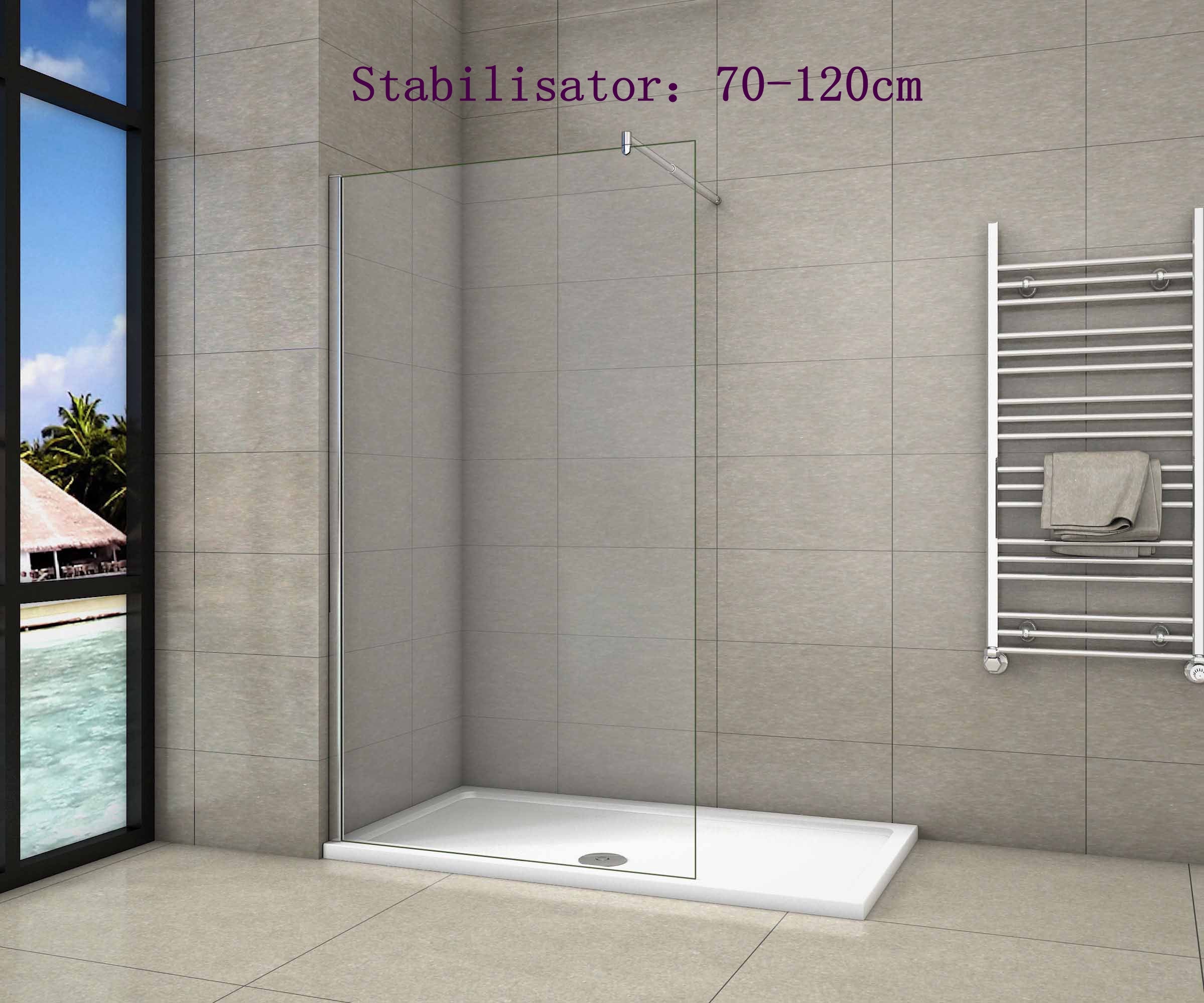 vrijstaande inloopdouche,8mm helder veiligdheidsglas nano easyclean antikalk Stabilisator:70-120cm