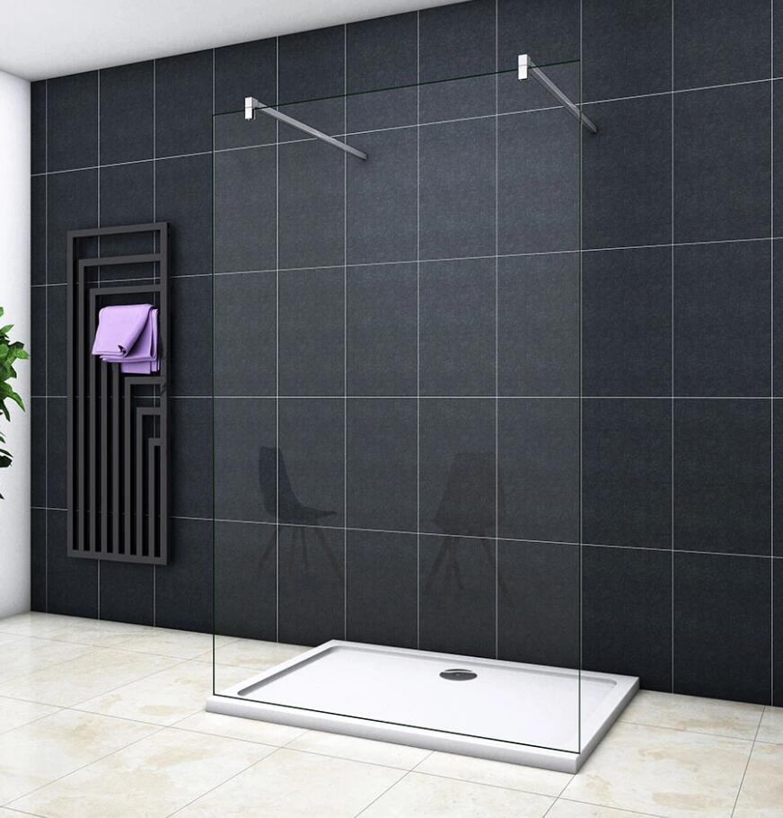 vrijstaande inloopdouche,profieloze douchescherm,10mm helder veiligdheidsglas nano easyclean antikalk,2x 90cm verchroomde stabilisatiestangen