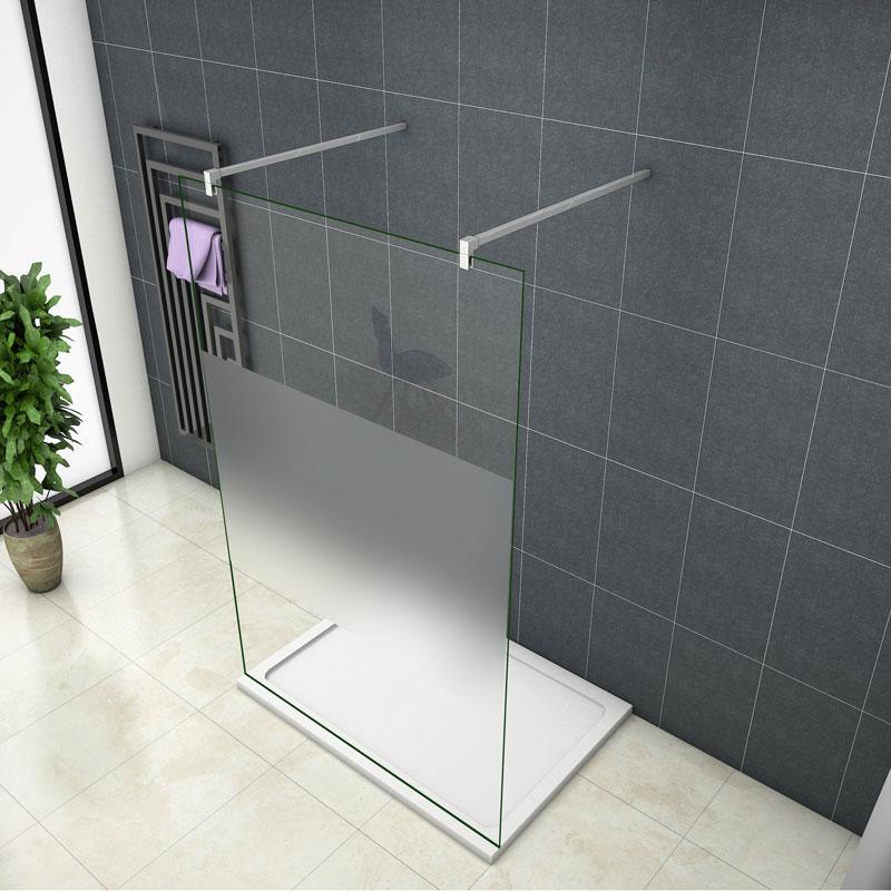 Inloopdouche 200cm hoog,10mm NANO EasyClean veiligheidsglas,met matte folie,2 Stabilisatiestangen