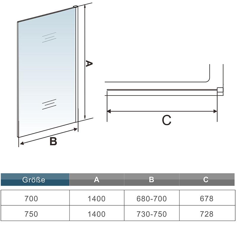Badwand 6mm NANO coating helder veiligheidsglas 140cm hoog(diverse maten)