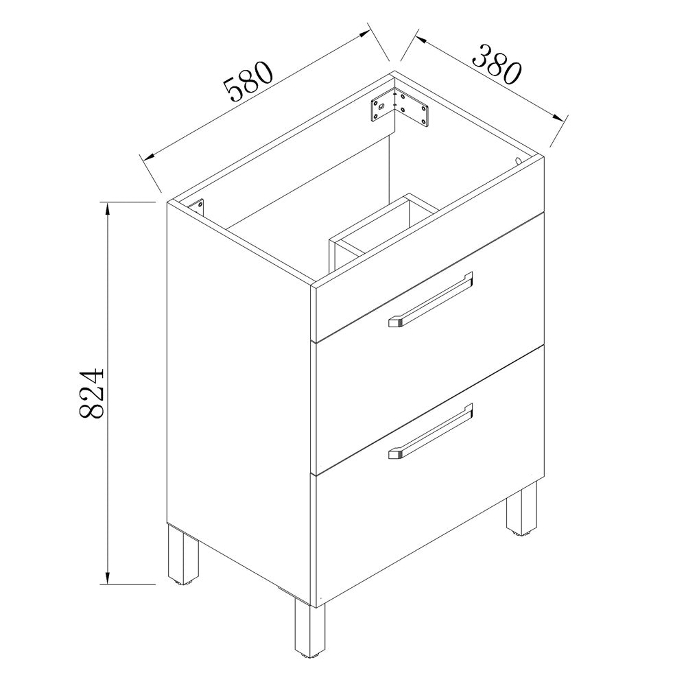 Badmeubel 60 cm met onderbouw kast, keramiek Wastafel, Badkamermeubel Set met waskom, Badkamermeubel Set, Wastafelonderkast, Mat wit