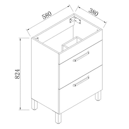 Badmeubel 60 cm met onderbouw kast, keramiek Wastafel, Badkamermeubel Set met waskom, Badkamermeubel Set, Wastafelonderkast, Mat wit