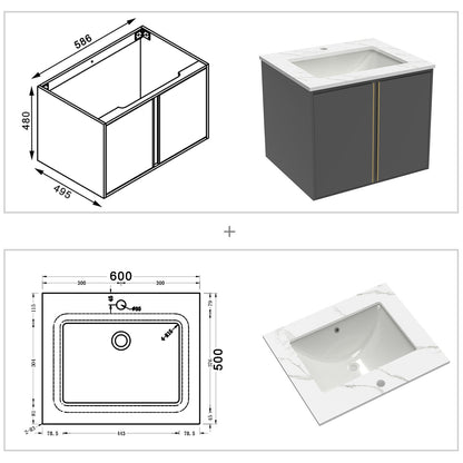 Wastafelonderbouw met onderkast stenen badkamermeubelset met keramische wastafel 60 cm witte marmeren textuur