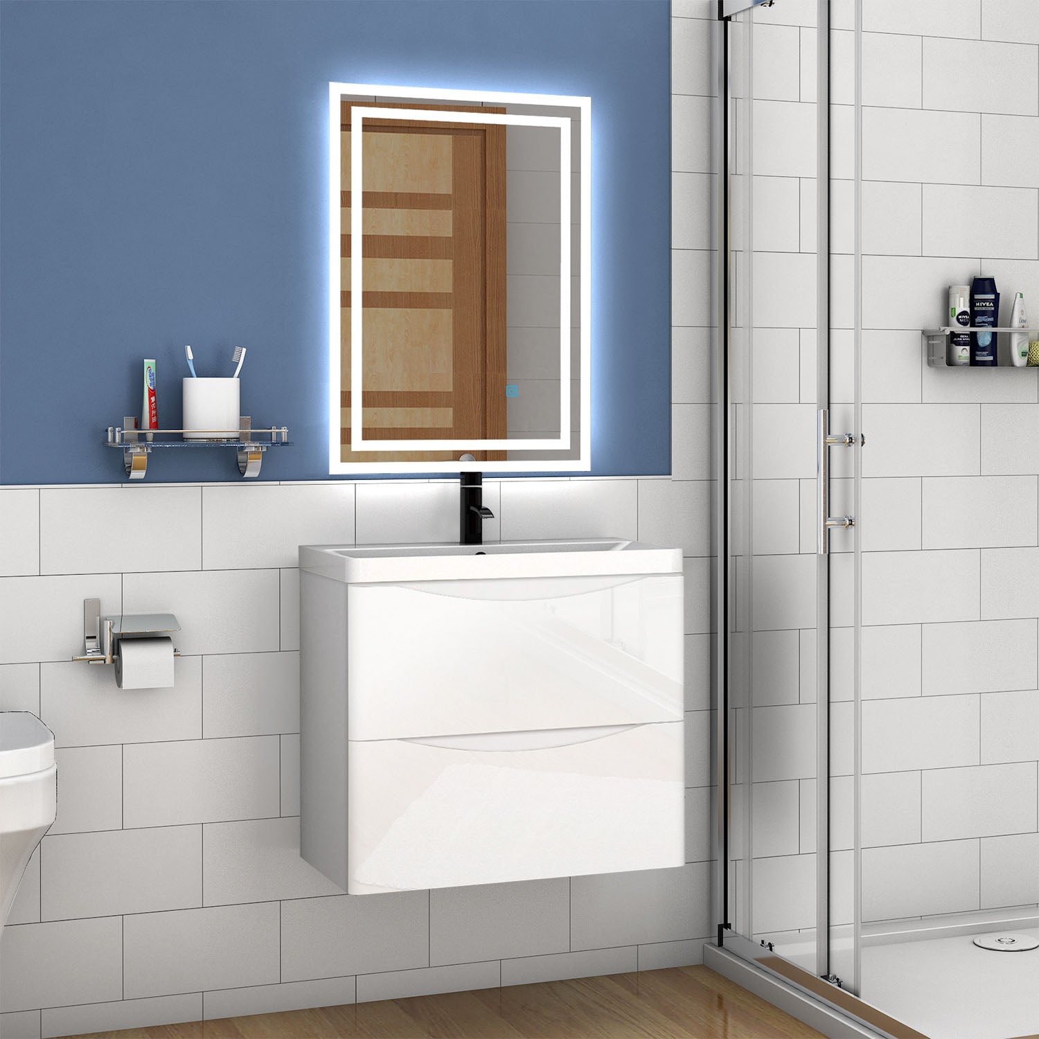 Badkamermeubel 45/50/60/80 cm hoogglans wit Wastafel met badmeubel,soft-close functie