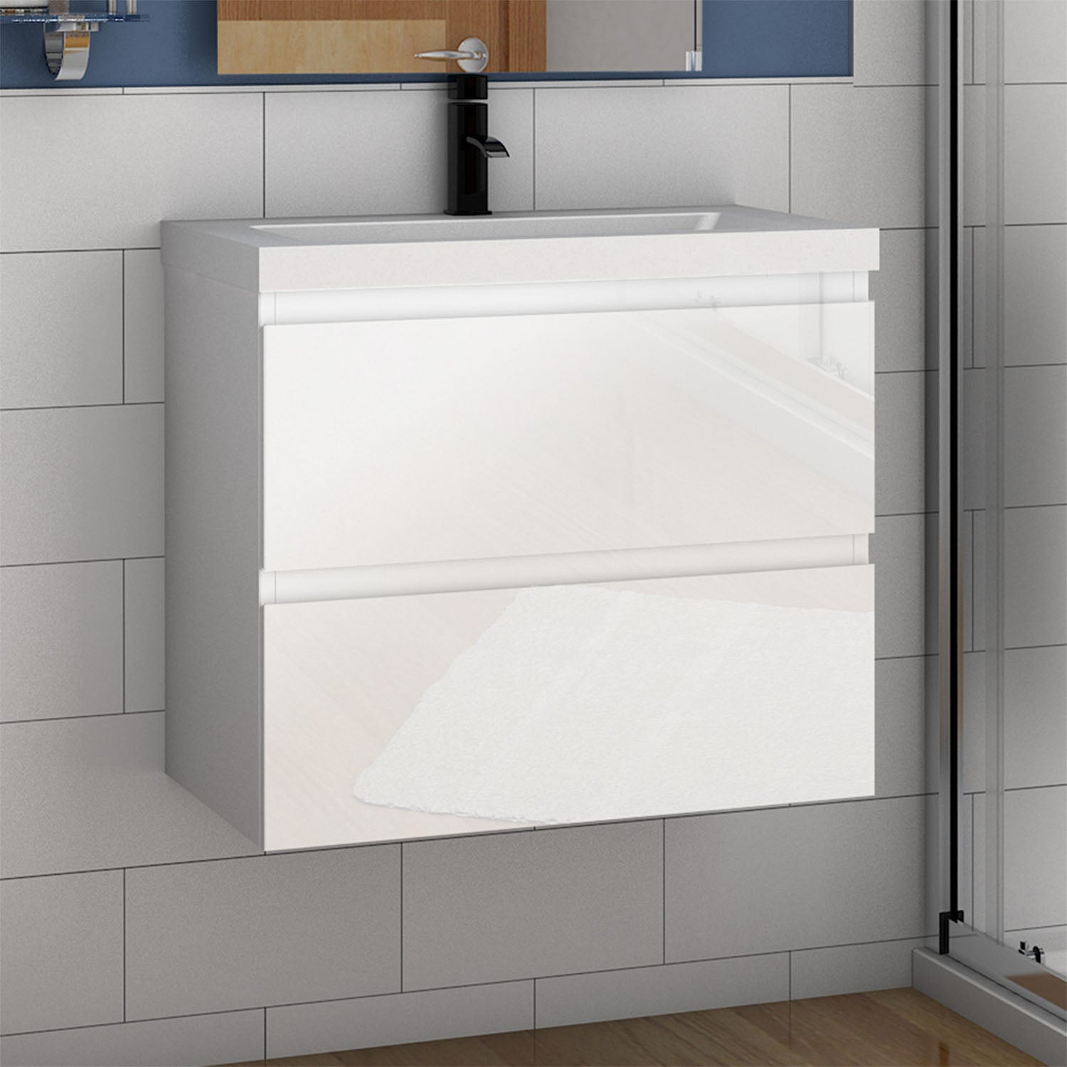 Badkamermeubel 45/50/60/80 cm hoogglans wit Wastafel met badmeubel,soft-close functie