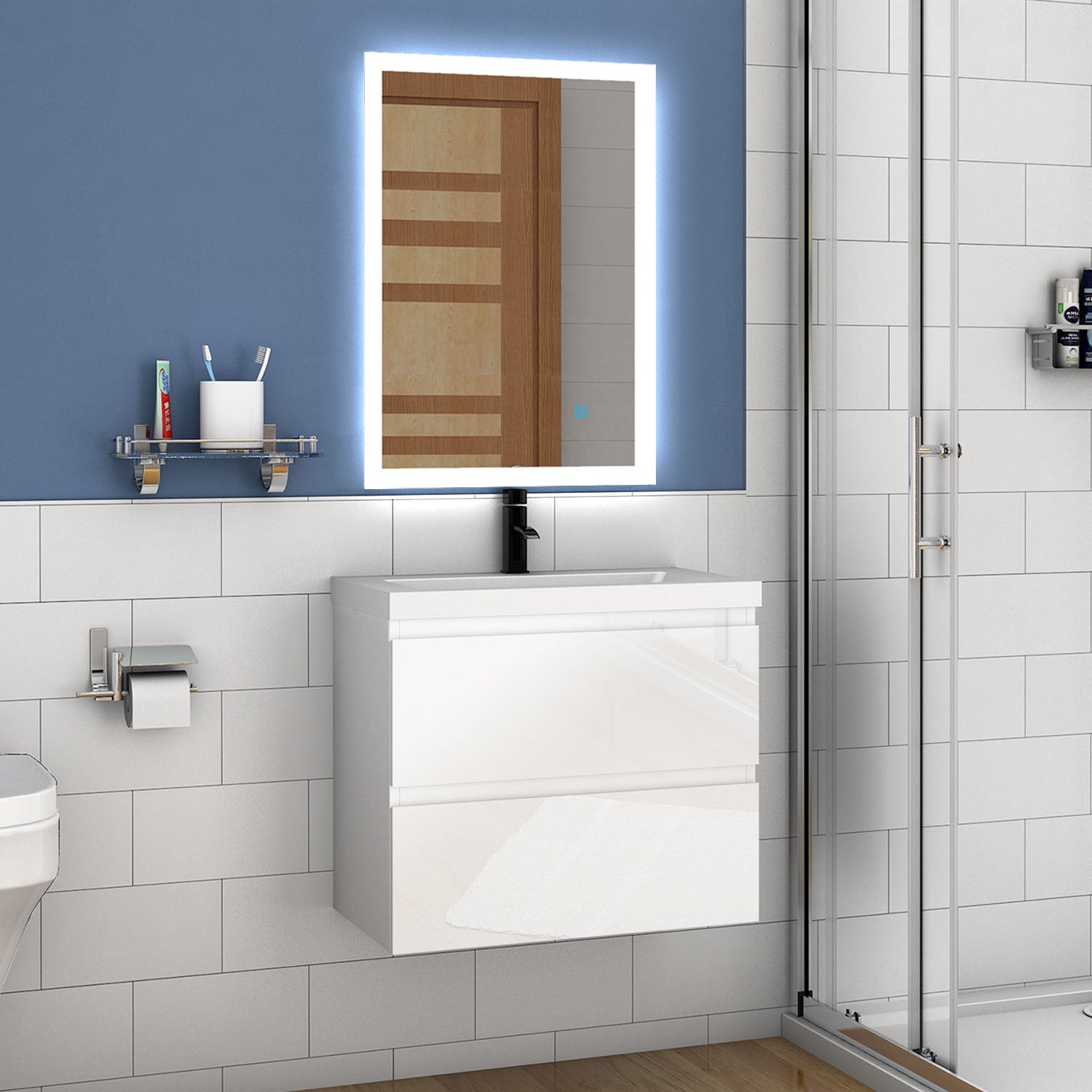 Badkamermeubel 45/50/60/80 cm hoogglans wit Wastafel met badmeubel,soft-close functie