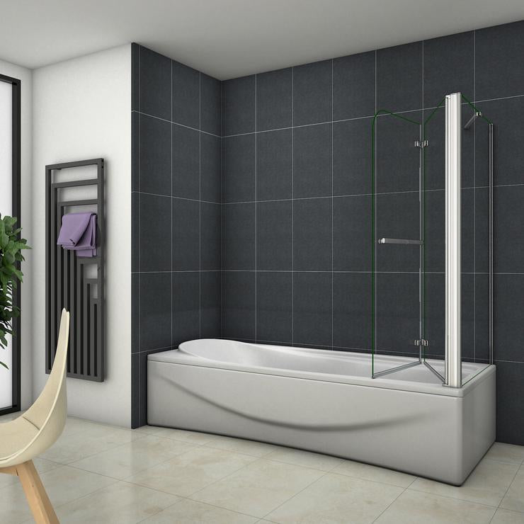 Badwand 2-delig, Opklapbare met een handdoekhoudereen vaste wand, 6 mm NANO Coating helderveiligheidsglas, 140cm hoog