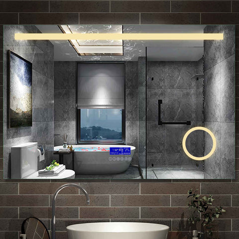 LED badkamerspiegel 80 tot 140 cm 2 lichtkleurige wandspiegel met Bluetooth, touch, condensvrij, 3-voudige vergroting Make-up spiegel IP44 koud/warm wit energiebesparend