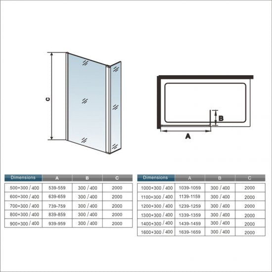 Inloopdouche ,EasyClean veiligheidsglas,met draaibaar hoekprofiel , 200cm hoog