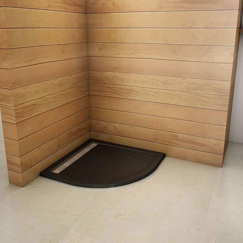 Kwartronde douchebak met steeneffect voor douchecabine,antislip ,30 mm hoog,zwart