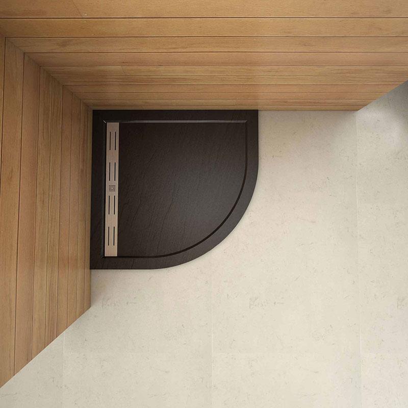 Kwartronde douchebak met steeneffect voor douchecabine,antislip ,30 mm hoog,zwart
